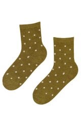 Женские тёплые пушистые носки горчично-зелёного цвета с изображением белых крапинок LILA цена и информация | Женские носки | 220.lv
