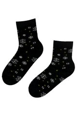 Siltas sieviešu vilnas zeķes melnā krāsā ar zvaigžņu un sniegpārslu attēlu SNOWY cena un informācija | Sieviešu zeķes | 220.lv