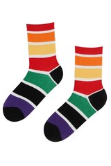Хлопковые носки в широкую разноцветную полоску с резинкой в тёплых оттенках COLOUR цена и информация | Женские носки | 220.lv