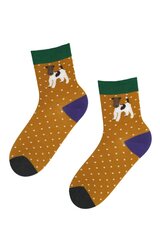 Хлопковые носки горчично-жёлтого цвета с изображением милого пёсика и белых крапинок KENNEL цена и информация | Женские носки | 220.lv