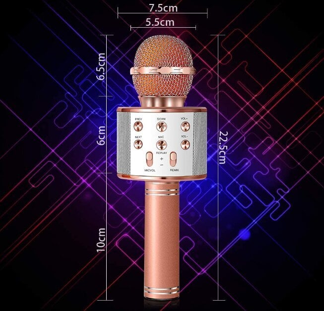 WS-858 bezvadu karaoke mikrofons - Bluetooth rokas skaļrunis, rozā zelta cena un informācija | Mikrofoni | 220.lv