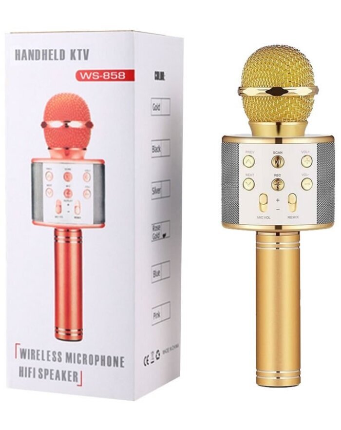 WS-858 bezvadu karaoke mikrofons - Bluetooth rokas skaļrunis, zelta цена и информация | Mikrofoni | 220.lv