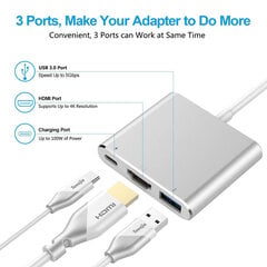 Adapteris 3 in 1 USB-C Multiport Hub – Pelēks цена и информация | Адаптеры и USB разветвители | 220.lv