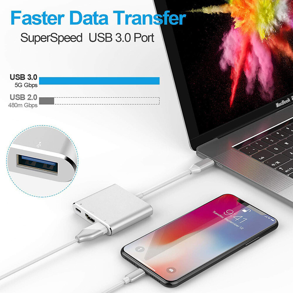 Adapteris 3 in 1 USB-C Multiport Hub – Sudrabs cena un informācija | Adapteri un USB centrmezgli | 220.lv