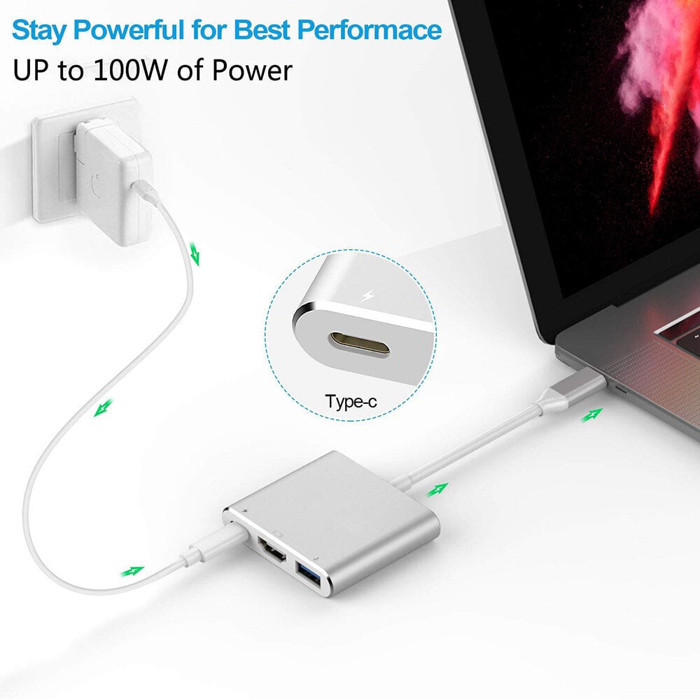 Adapteris 3 in 1 USB-C Multiport Hub – Sudrabs цена и информация | Adapteri un USB centrmezgli | 220.lv