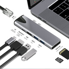 USB-C-хаб Multi-port 4K + RJ45 + SD-считыватель 7 в 1 цена и информация | Адаптеры и USB разветвители | 220.lv