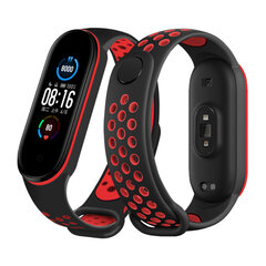 Спортивный силиконовый ремешок Xiaomi Mi Band 5/6 — Чёрный/Красный цена и информация | Аксессуары для смарт-часов и браслетов | 220.lv