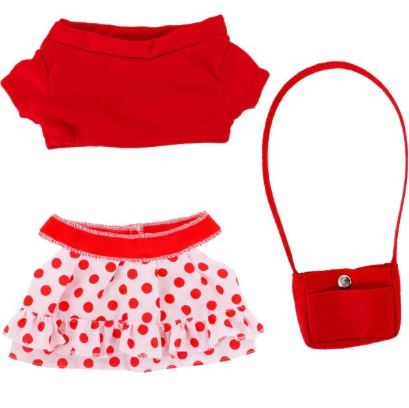 Apģērbs Lalafanfan pīlei: kleita ar punktiņiem, sarkans T krekls, rokassoma cena un informācija | Mīkstās (plīša) rotaļlietas | 220.lv