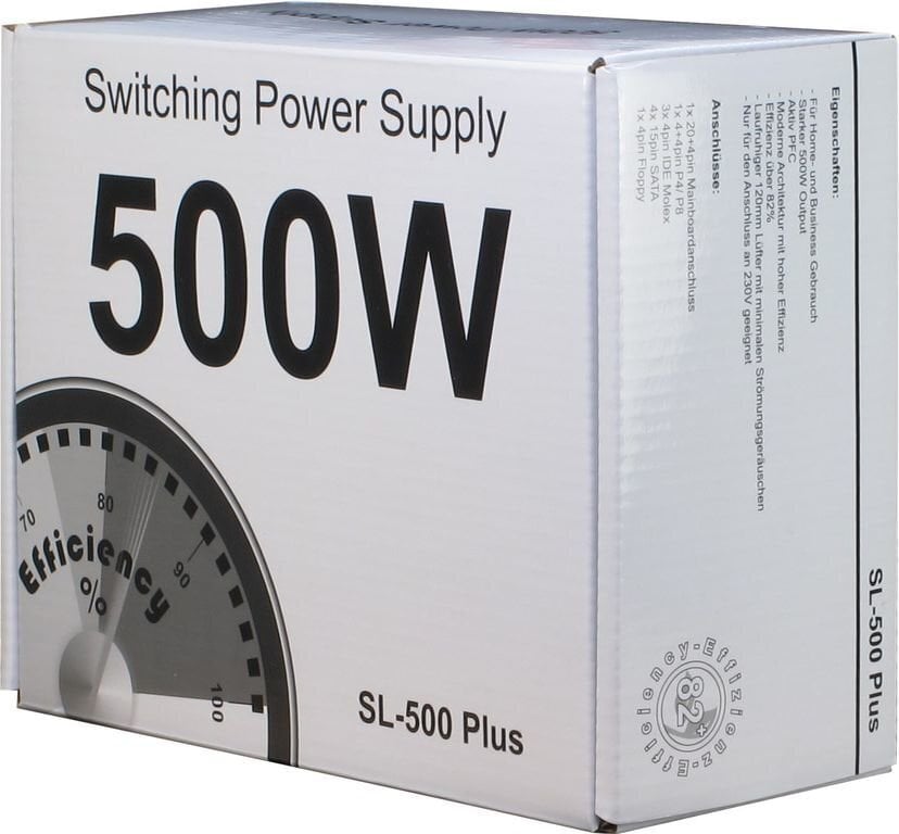 Power Supply INTER-TECH SL-500 AC 230V, 50Hz, DC 3.3/5/±12V, 500W, Retail, Active PFC, 1x120 (82+ Efficiency) cena un informācija | Barošanas bloki (PSU) | 220.lv