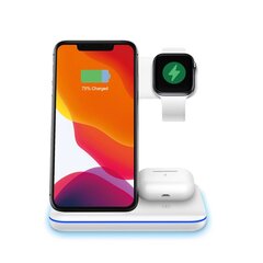 Uzlādes stacija Qi iPhone + Apple Watch + AirPods 3in1 (15W) – Balts цена и информация | Зарядные устройства для телефонов | 220.lv