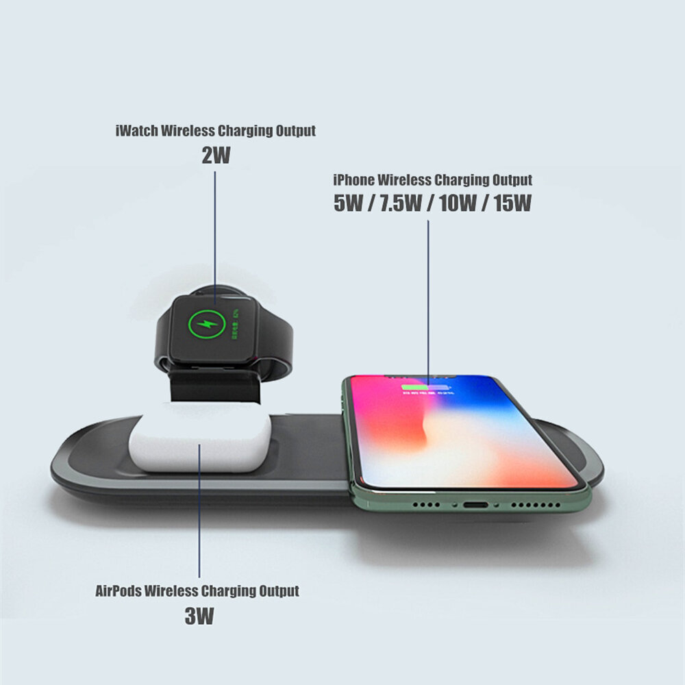 TRIO Uzlādes stacija Qi priekš iPhone + Apple Watch + AirPods 3in1 (15W) – Melns cena un informācija | Lādētāji un adapteri | 220.lv