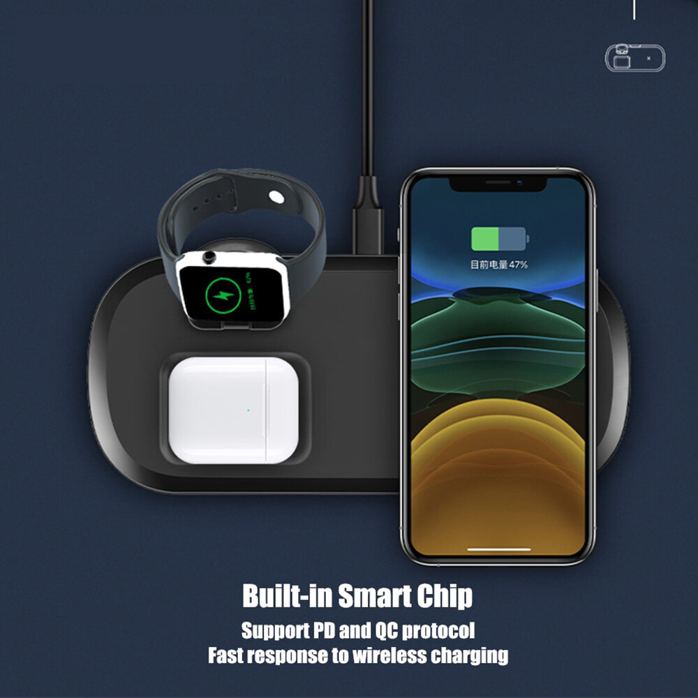 TRIO Uzlādes stacija Qi priekš iPhone + Apple Watch + AirPods 3in1 (15W) – Melns cena un informācija | Lādētāji un adapteri | 220.lv