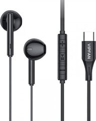 Vipfan M18 wired in-ear headphones, USB-C (black) цена и информация | Наушники | 220.lv