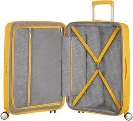 American Tourister vidējā lieluma ceļojumu koferis Soundbox Spinner 67 cm, dzeltens цена и информация | Чемоданы, дорожные сумки | 220.lv