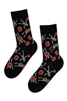 Хлопковые носки чёрного цвета с изображением скелетов и тыквенных фонарей на Хэллоуин JACK-O'-LANTERN цена и информация | Женские носки | 220.lv