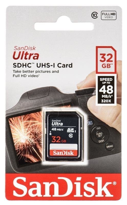 Atmiņas karte SANDISK 32GB Ultra SDHC 48MB/s Class 10 UHS-I cena un informācija | Atmiņas kartes fotokamerām | 220.lv