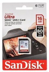 SanDisk Secure Digital Ultra HC 16 ГБ 80 МБ / с, класс 10 / UHS-I цена и информация | Карты памяти для фотоаппаратов | 220.lv