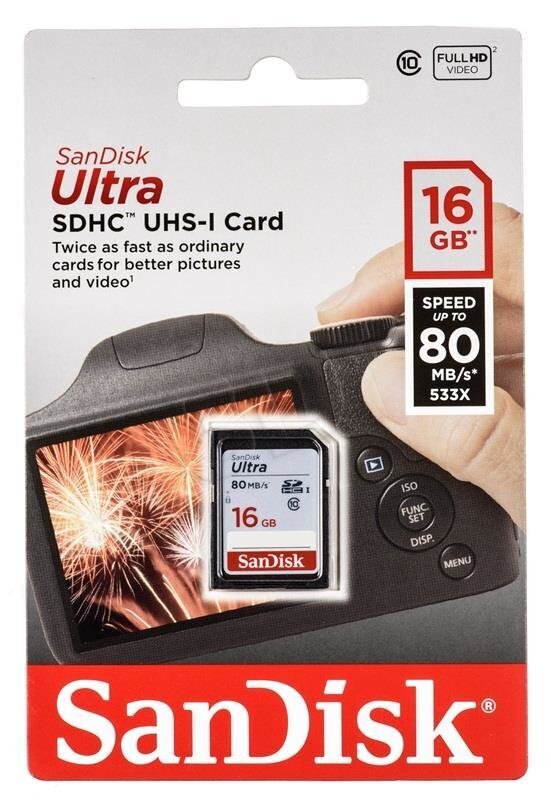 SanDisk Secure Digital Ultra HC 16GB 80MB / s 10. klase / UHS-I цена и информация | Atmiņas kartes fotokamerām | 220.lv