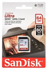 SanDisk Secure Digital Ultra HC 64GB 80MB / s 10. klase / UHS-I cena un informācija | Atmiņas kartes fotokamerām | 220.lv
