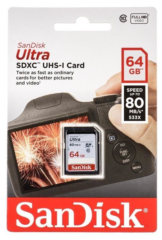 SanDisk Secure Digital Ultra HC 64GB 80MB / s 10. klase / UHS-I cena un informācija | Atmiņas kartes fotokamerām | 220.lv