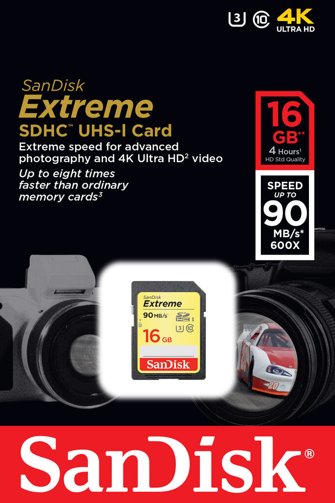 Atmiņas karte SANDISK 16GB Extreme SDHC Card 90MB/s Class 10 UHS-I U3 цена и информация | Atmiņas kartes fotokamerām | 220.lv