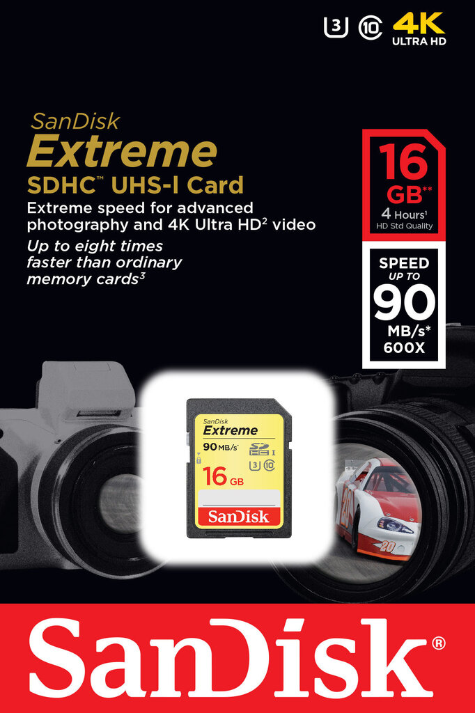 Atmiņas karte SANDISK 16GB Extreme SDHC Card 90MB/s Class 10 UHS-I U3 cena un informācija | Atmiņas kartes fotokamerām | 220.lv