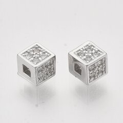 Misiņa ieliktnis "Cube" ar cirkonija cilpām 4x4x4 mm. 2 gab cena un informācija | Rotu veidošana, pērļošana | 220.lv