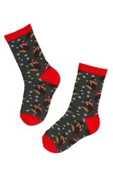 Детские хлопковые носки тёмно-серого цвета с изображением нарядных лис на фоне снежинок ENJOY цена и информация | Носки, колготки для девочек | 220.lv