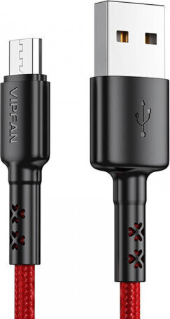 Vipfan USB uz mikro USB kabelis X02, 3A, 1,8 m (sarkans) cena un informācija | Kabeļi un vadi | 220.lv