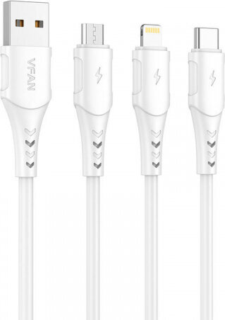 Vipfan USB uz mikro USB kabelis Colorful X12, 3A, 1m (balts) cena un informācija | Kabeļi un vadi | 220.lv
