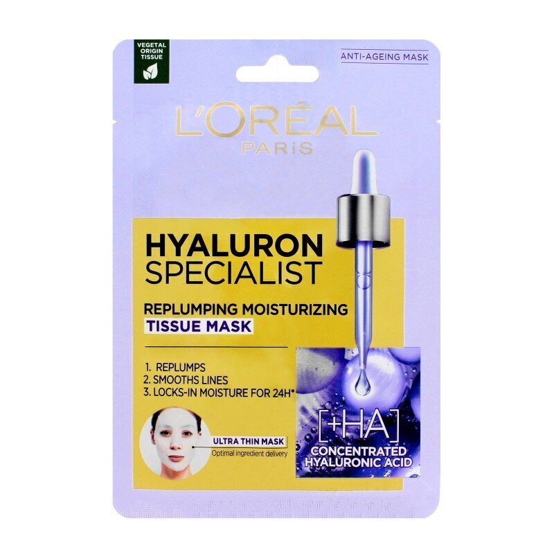 Loksnes sejas maska L'oreal Paris Hyaluron Specialist 30 g cena un informācija | Sejas maskas, acu maskas | 220.lv