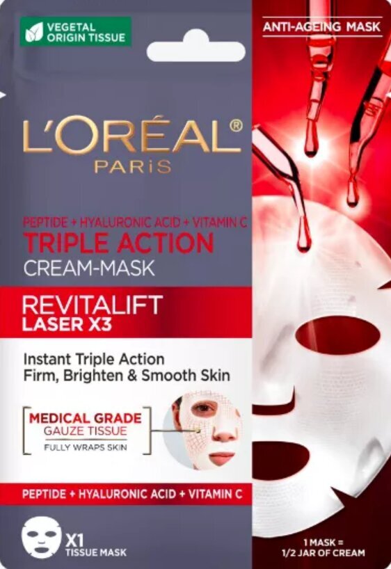 Loksnes sejas maska L'oreal Paris Revitalift Laserx3 28 g цена и информация | Sejas maskas, acu maskas | 220.lv