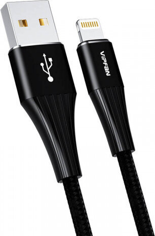 Vipfan A01 USB uz Lightning kabelis, 3A, 1,2m, pīts (melns). cena un informācija | Kabeļi un vadi | 220.lv