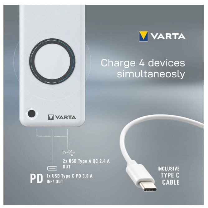 Rezerves barošanas avots Varta Wireless 20000mAh cena un informācija | Lādētāji-akumulatori (Power bank) | 220.lv