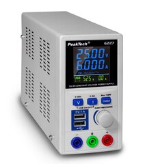 Источник питания постоянного тока 0-60 В / 0-6 А с 2 x USB PeakTech® P 6227 цена и информация | Требуются батарейки | 220.lv