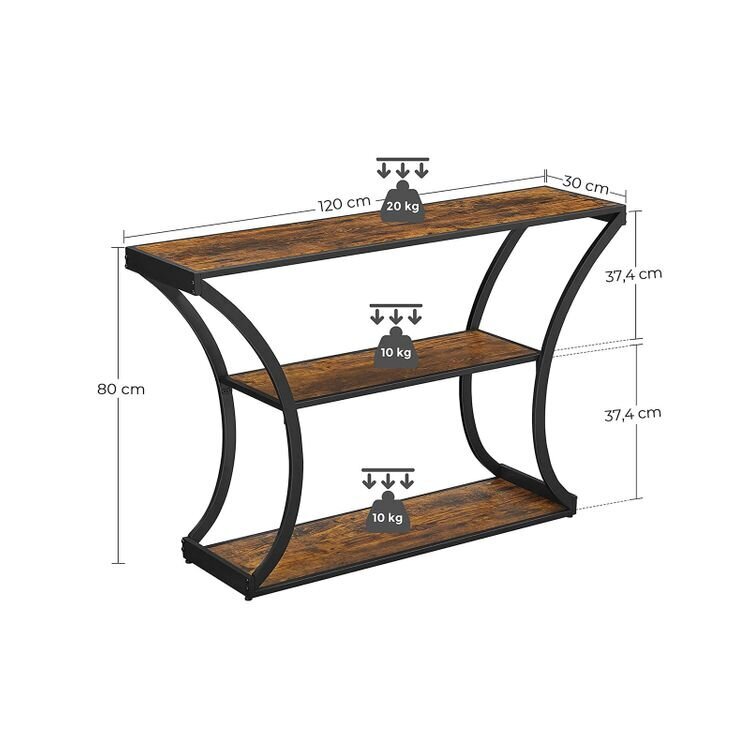 Industriālā stila konsoles galds ar plauktiem VASAGLE LNT089B01 cena un informācija | Konsoles galdiņi | 220.lv