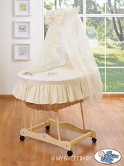 Zīdaiņu gulta Moses Basket/Wicker crib with drape- Good night cream цена и информация | Детские кроватки | 220.lv