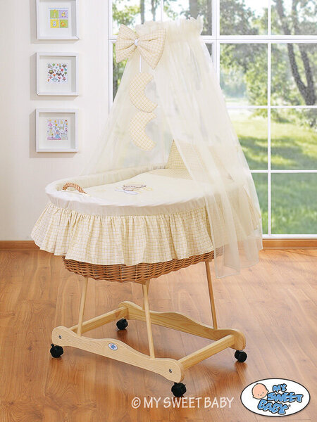 Zīdaiņu gulta Moses Basket/Wicker crib with drape- Good night cream cena |  220.lv