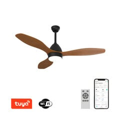 Lampa ar ventilatoru 18W black/wood Wi-Fi cena un informācija | Griestu lampas-ventilatori | 220.lv