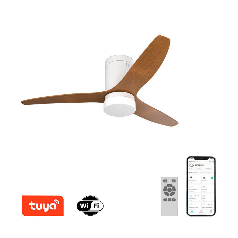 Lampa ar ventilatoru 26W white/wood Wi-Fi cena un informācija | Griestu lampas-ventilatori | 220.lv