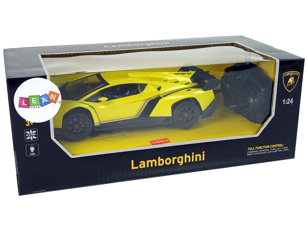 Radiovadāms Lamborghini Veneno 1:24, dzeltens ar pulti cena un informācija | Rotaļlietas zēniem | 220.lv