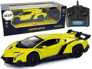 Radiovadāms Lamborghini Veneno 1:24, dzeltens ar pulti cena un informācija | Rotaļlietas zēniem | 220.lv