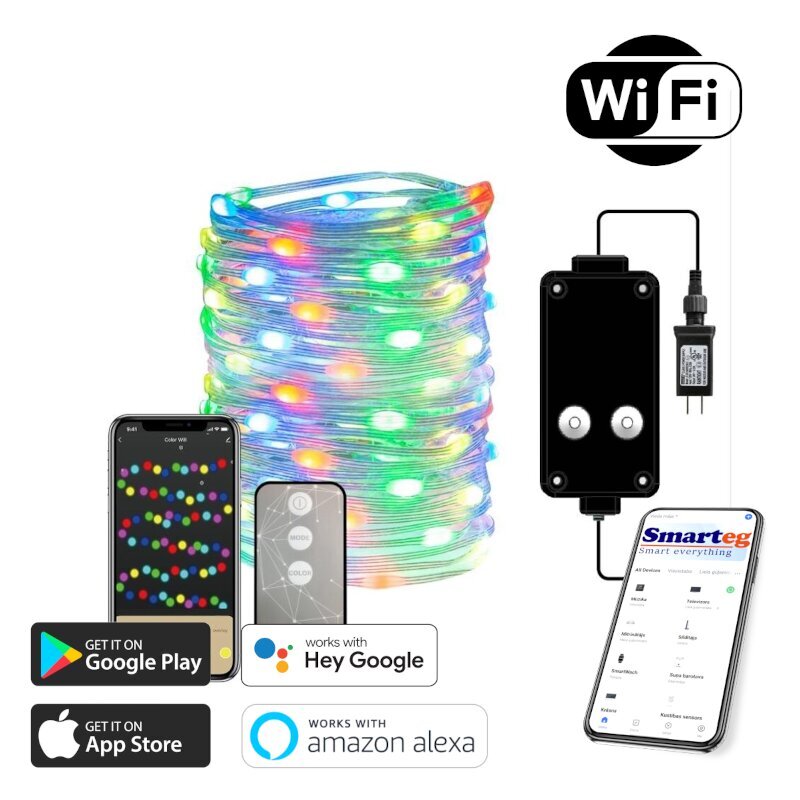 LED ziemassvētku rotajumi RGB 16m (Wi-Fi) цена и информация | Ziemassvētku lampiņas, LED virtenes | 220.lv
