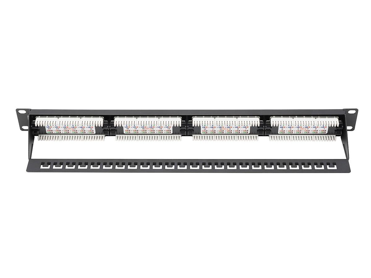 Digitus Patch panelis 19 ", 24 porti, cat.6, U / UTP, 1U, kabeļa atbalsts, melns (pilnīgs) cena un informācija | Piederumi korpusiem | 220.lv