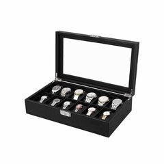 Pulksteņu kaste 12 rokas pulksteņiem ar vāciņu melna cena un informācija | Interjera priekšmeti | 220.lv