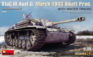 Līmējošais modelis MiniArt 35367 StuG III Ausf. G March 1943 Alkett Prod w/Winter Tracks Interior Kit 1/35 cena un informācija | Līmējamie modeļi | 220.lv