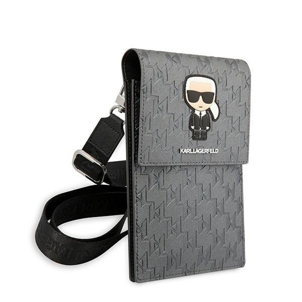 Oriģinālā KARL LAGERFELD rokassomiņa Ikonik Karl Monogram Patch sudrabs цена и информация | Telefonu vāciņi, maciņi | 220.lv