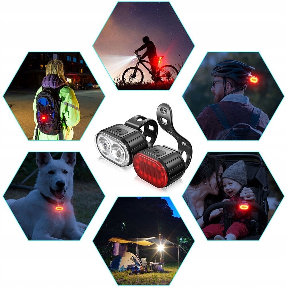 Lukturi velosipēda (priekšējais + aizmugurējais) - velosipēda gaismu komplekts cena un informācija | Velo lukturi un atstarotāji | 220.lv