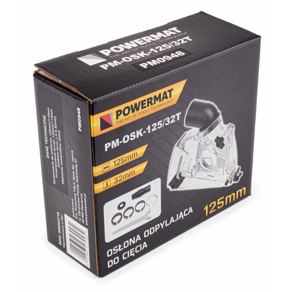 Disku aizsardzība, pārsegs ar sūkšanu PowerMat PM-OSK-125/32T cena un informācija | Slīpmašīnas | 220.lv