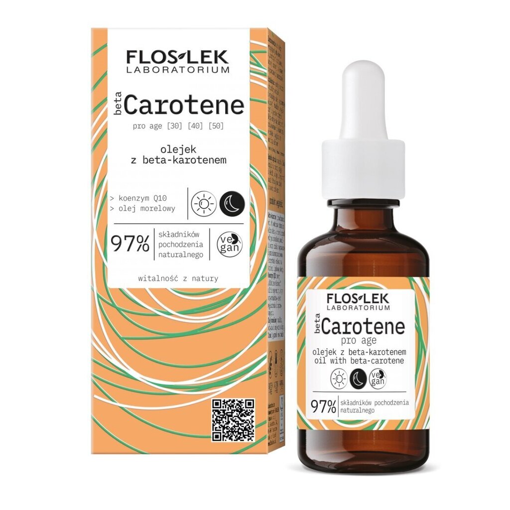 Beta karotīna eļļa Floslek Beta Carotene Oil, 30 ml cena un informācija | Serumi sejai, eļļas | 220.lv